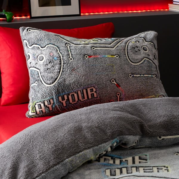 Detské obliečky so svietiacim efektom na jednolôžko z mikroplyšu 135x200 cm Game Over – Catherine Lansfield-image-1