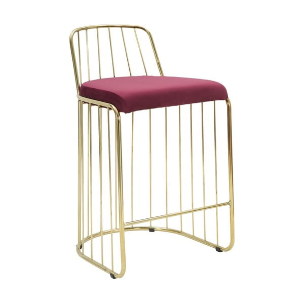 Vínovočervená barová stolička s konštrukciou v zlatej farbe Mauro Ferretti Cage