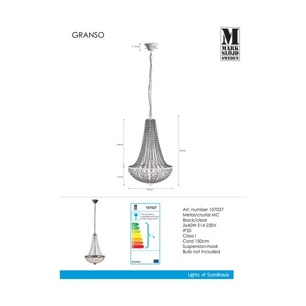 Čierne závesné svietidlo Markslöjd Granso, 40 cm-image-2