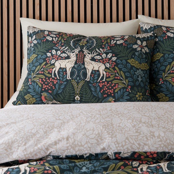 Tmavozeleno-krémové obliečky na jednolôžko 135x200 cm Majestic Stag – Catherine Lansfield-image-3
