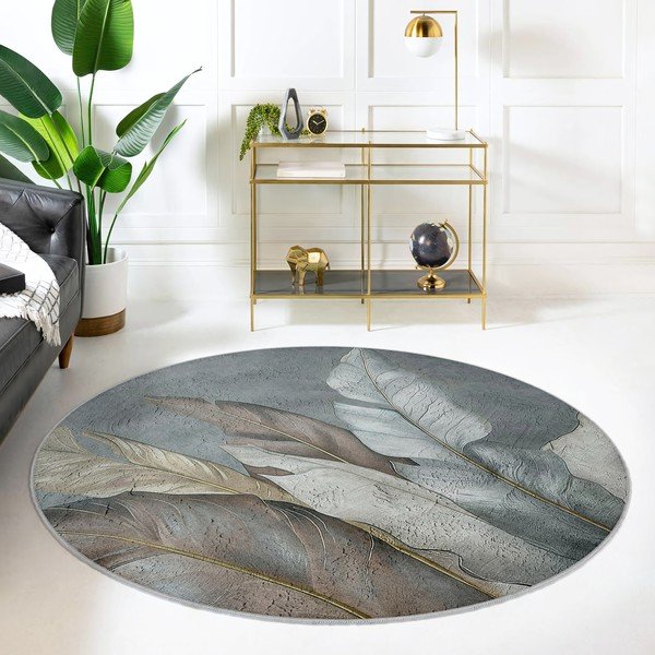 Zeleno-sivý prateľný okrúhly koberec ø 100 cm Dusty Leaves – Mila Home-image-3