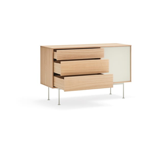 Krémovobiela komoda v dubovom dekore Teulat Yoko, šírka 128 cm-image-3