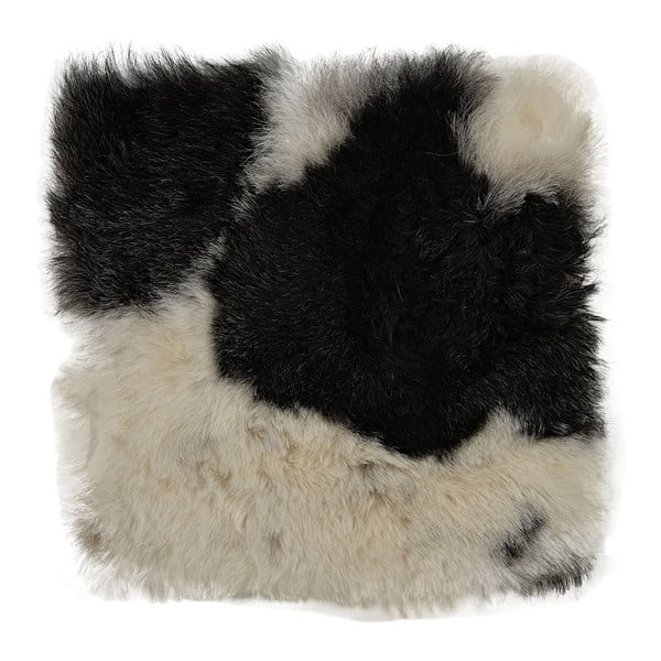 Čiernobiely kožušinový podsedák s krátkym vlasom Arctic Fur Spotted, 37 × 37 cm