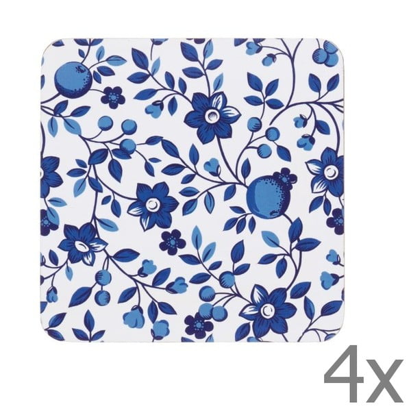 Sada 4 podtácok Kitchen Craft Blue Flower, 10 x 10 cm