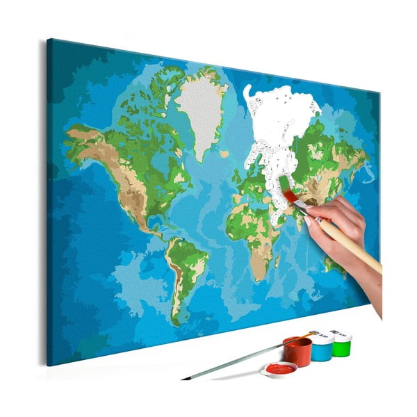 DIY set na tvorbu vlastného obrazu na plátne Artgeist Real Map World, 60 × 40 cm