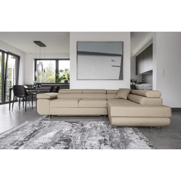 Béžová rozkladacia/s úložným priestorom rohová pohovka (pravý roh/do L) Anton – ELTAP-image-1