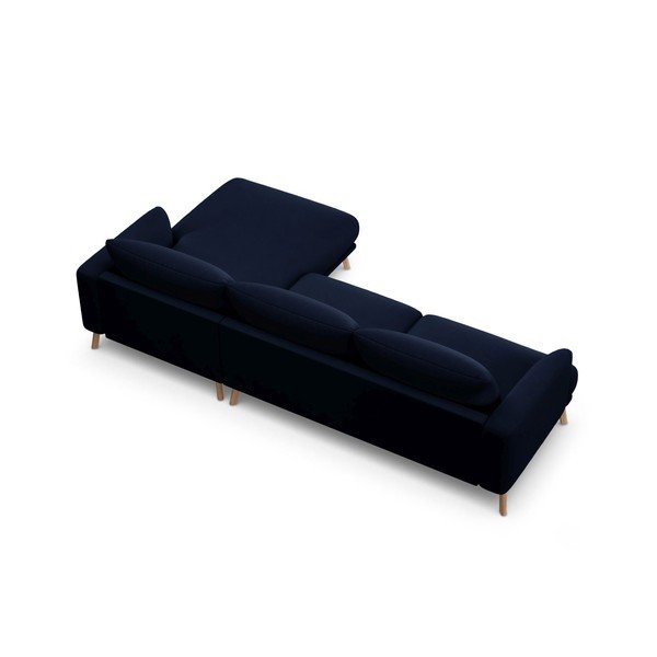 Tmavomodrá zamatová rohová pohovka (pravý roh/s leňoškou) Naomi – Micadoni -image-3