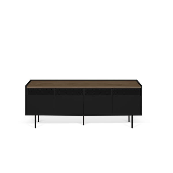 Čierny televízny stolík s tmavou prírodnou doskou TemaHome Radio, 160 × 60 cm