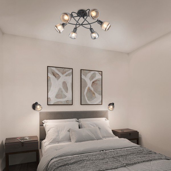 Čierne stropné svietidlo so skleneným tienidlom Tarifa – Trio-image-1