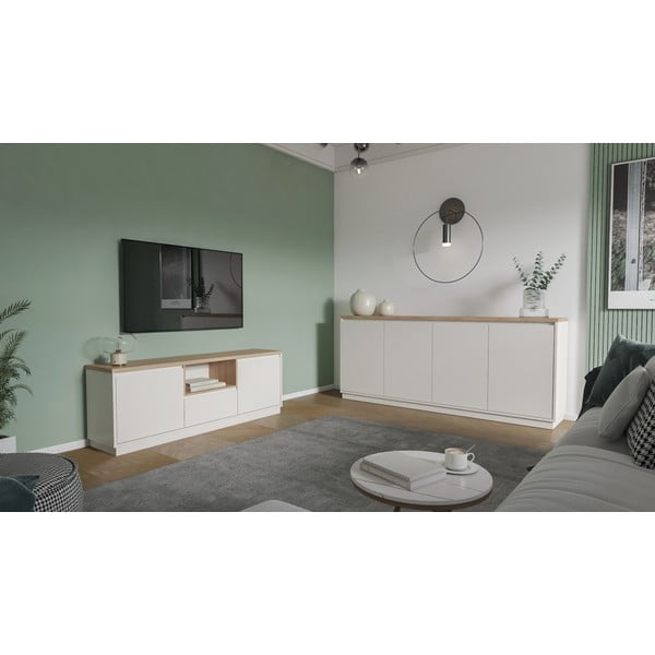 Béžový TV stolík v dekore duba 161x55x40 cm Loreta – Marckeric-image-2