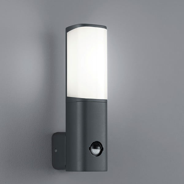 Sivé vonkajšie nástenné svetlo s pohybovým snímačom Trio Ticino, výška 27 cm