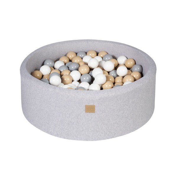 Sivý menčestrový bazénik s loptičkami ø 90x30 cm Montessori – Meowbaby