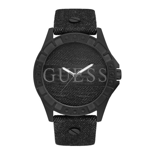 Pánske hodinky s remienkom z pravej kože v čiernej farbe Guess W1241G1