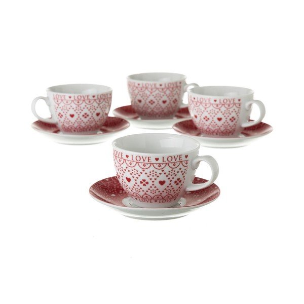 Sada 4 porcelánových hrnčekov na čaj Unimasa Red and White-image-1