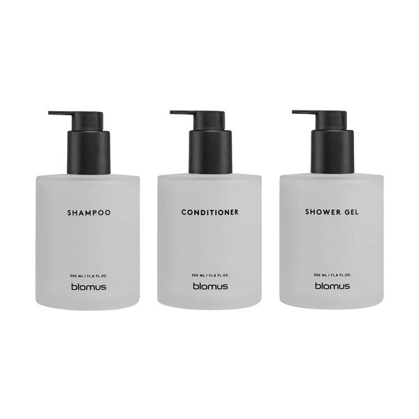 Biele nástenné sklenené dávkovače mydla v súprave 3 ks 350 ml Kirei – Blomus-image-3