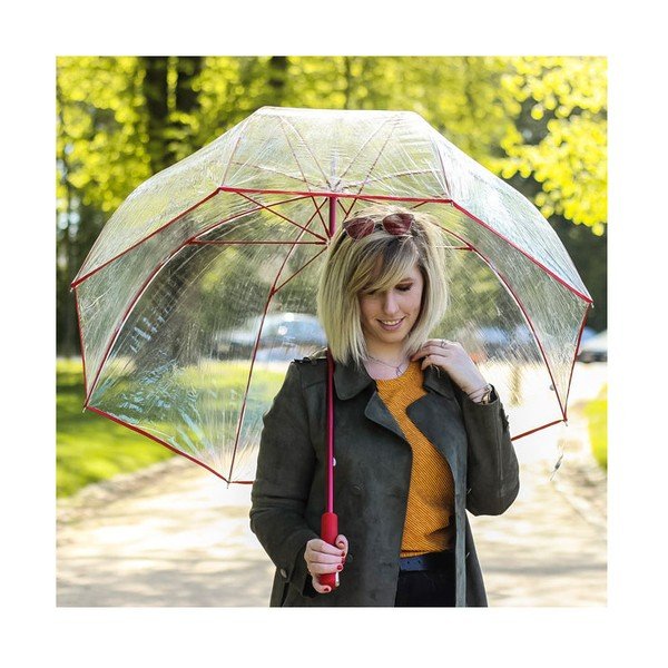 Transparentný golfový dáždnik s červenými detailmi Ambiance Birdcage Ribs, ⌀ 111 cm-image-1