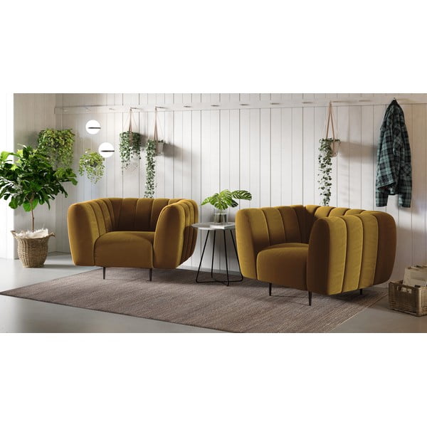 Medovožlté zamatové kreslo Ghado Shel-image-1