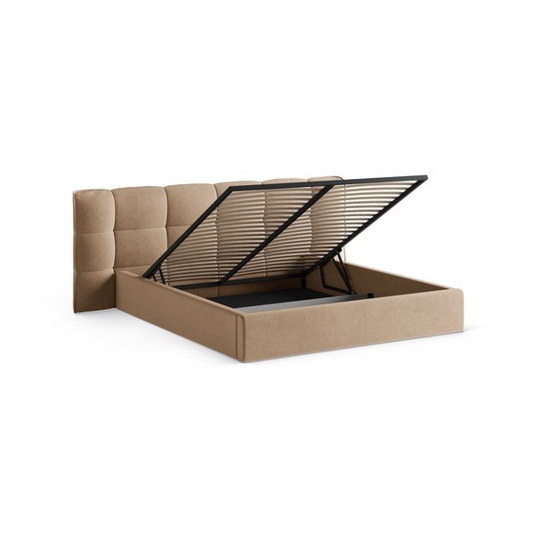 Sivobéžová čalúnená dvojlôžková posteľ s úložným priestorom s roštom 160x200 cm Eric – Micadoni -image-2