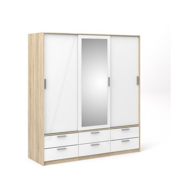 Šatníková skriňa v dekore duba s posuvnými dverami v bielo-prírodnej farbe 181x200 cm Line – Tvilum-image-2