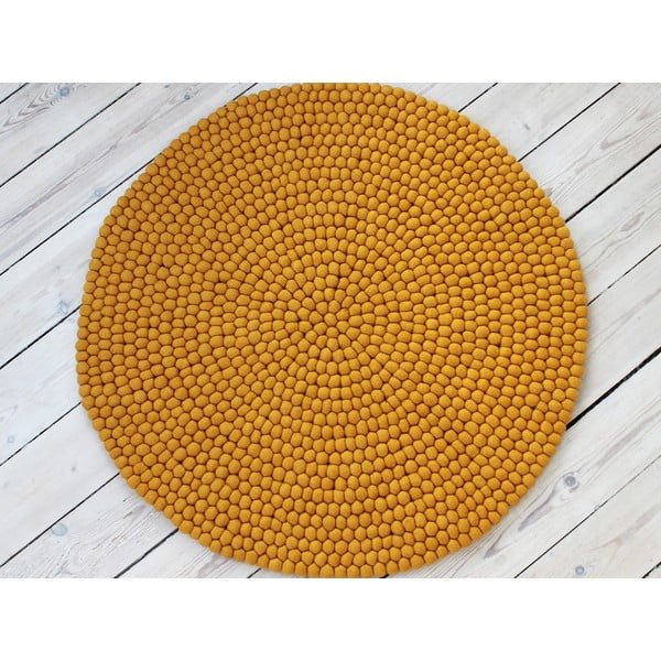 Horčicovožltý guľôčkový vlnený koberec Wooldot Ball rugs, ⌀ 90 cm-image-1