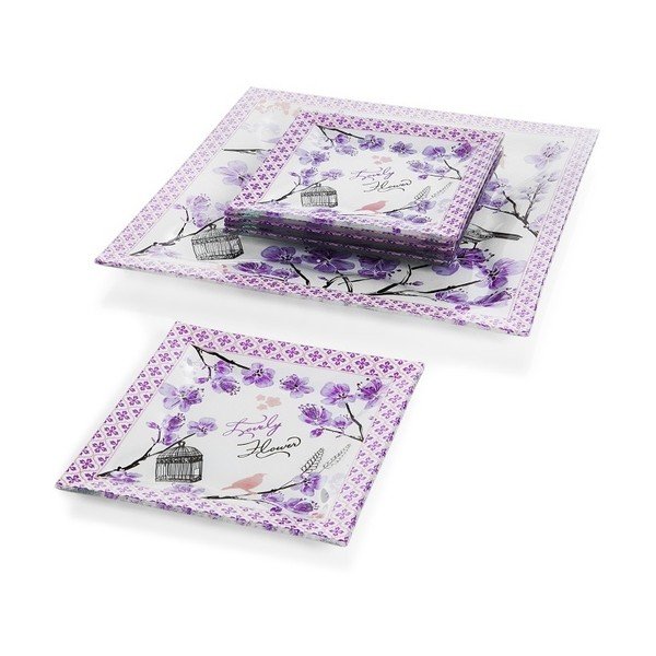 Bielo-fialová sada 6 dezertných tanierikov a taniera na tortu Mezzo