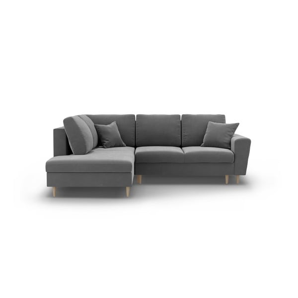 Svetlosivá zamatová rozkladacia/s úložným priestorom rohová pohovka (ľavý roh/do L) Kyoto – Cosmopolitan Design