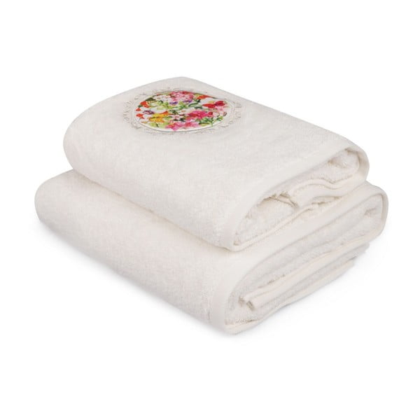 Set bieleho uteráka a bielej osušky s farebným detailom Jardin