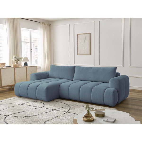 Modrá rozkladacia/s úložným priestorom rohová pohovka (ľavý roh/s leňoškou) Fuji – Bobochic Paris-image-1