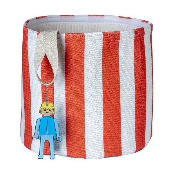 Červený látkový detský kôš na hračky ø 30x28 cm Stripes – Playmobil-image-2