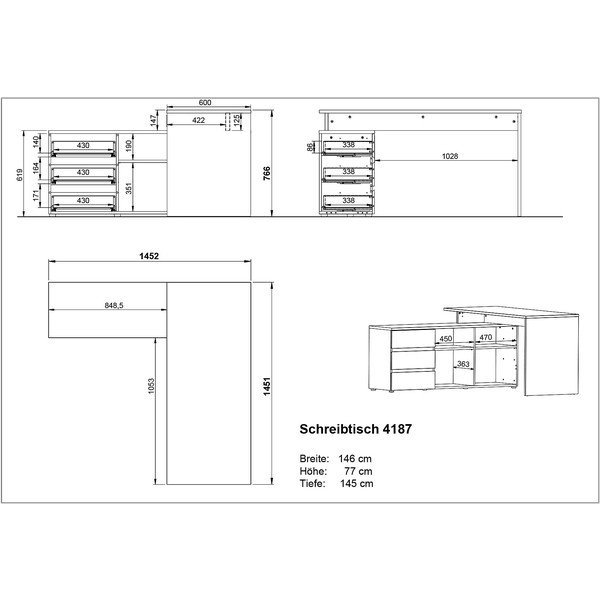 Pracovný stôl s doskou v dubovom dekore 145x146 cm Lissabon – Germania-image-2