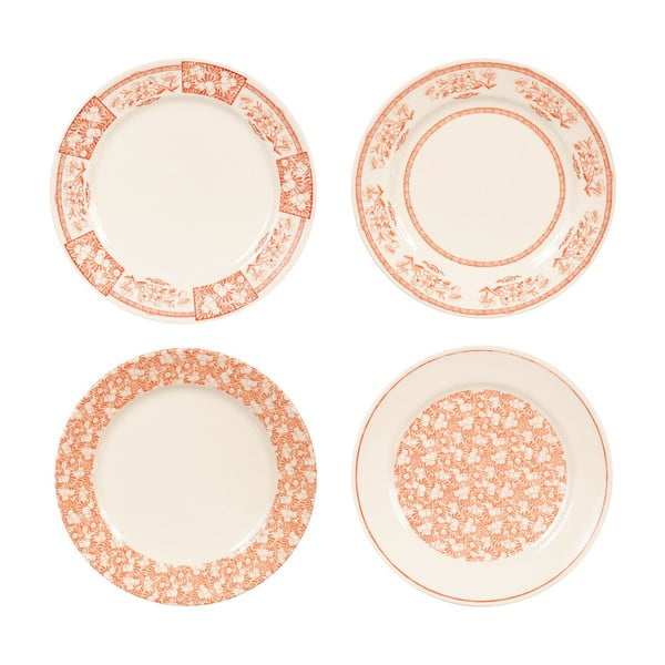 Sada 4 oranžovo-bielych tanierov Comptoir de Famille Chatou, 20,5 cm