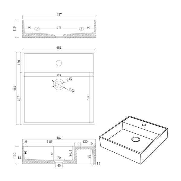 Sivobéžové betónové umývadlo Sapho Quadrado 46 x 46 cm-image-1