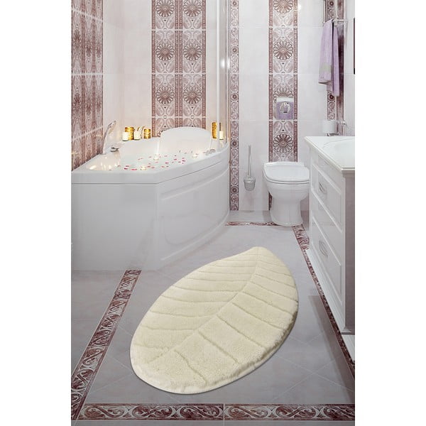 Krémová kúpeľňová predložka 60x100 cm Jungle Leaf – Foutastic-image-1