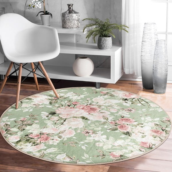 Svetlozelený prateľný okrúhly koberec vhodný pre robotické vysávače ø 80 cm Comfort – Mila Home-image-3