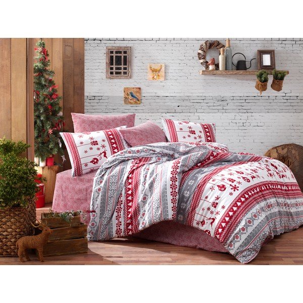 Obliečky s plachtou na jednolôžko z ranforce bavlny Nazenin Home Snow Grey, 160 × 220 cm