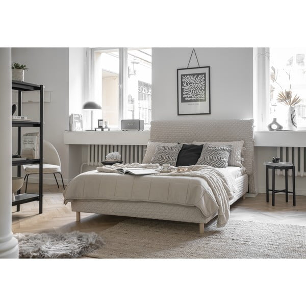 Béžová čalúnená dvojlôžková posteľ s roštom 180x200 cm Sleepy Luna – Miuform-image-1