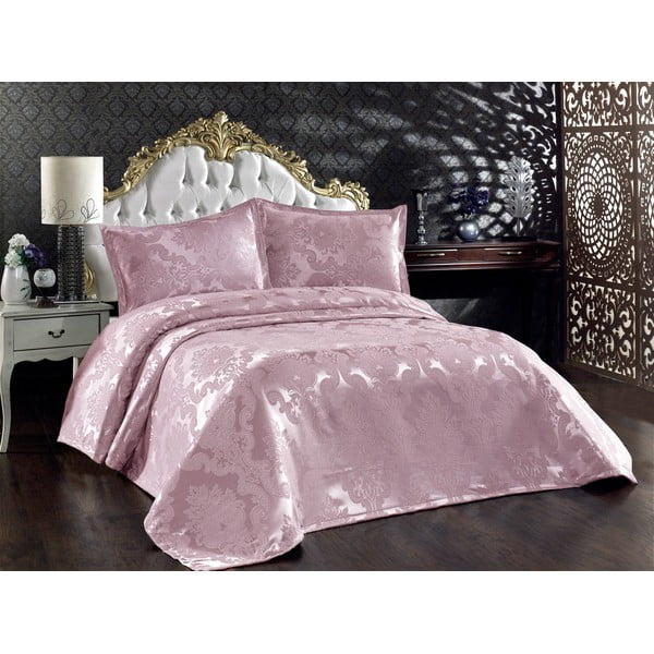 Ružový bavlnený set prikrývky a obliečky na vankúš na dvojlôžko 240x260 cm Beste – Mijolnir