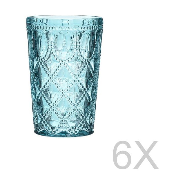 Sada 6 sklenených transparentných modrých pohárov InArt Glamour Beverage, výška 13,5 cm