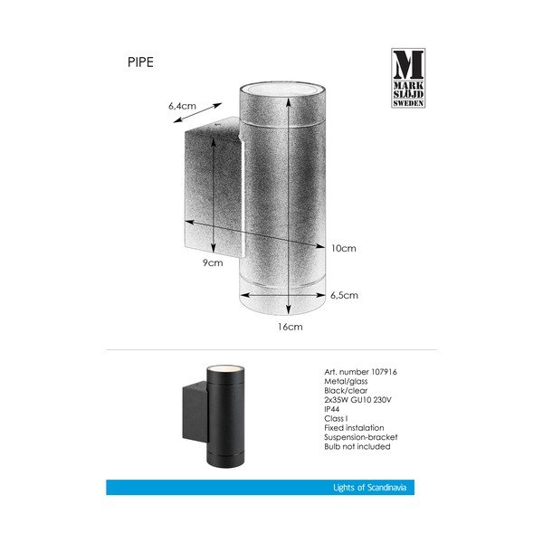 Nástenné vonkajšie svietidlo (výška 16 cm) Pipe - Markslöjd-image-2