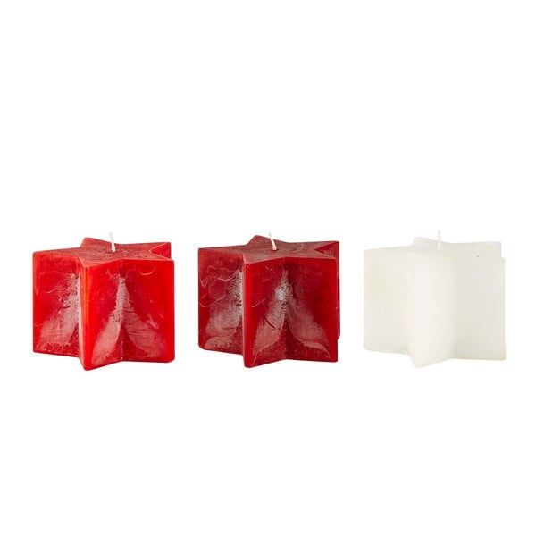 Sada 3 červených sviečok KJ Collection Stars, ⌀ 10 x 7 cm
