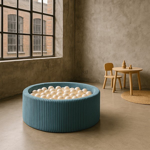 Tyrkysovomodrý menčestrový bazénik s loptičkami ø 90x30 cm Montessori – Meowbaby-image-1