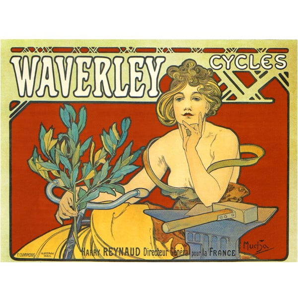 Obraz Alfons Mucha Waverley Cycles, 60x45 cm