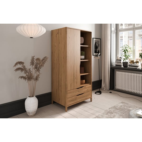 Šatníková skriňa z dubového dreva v prírodnej farbe 90x188 cm Twig – The Beds-image-1