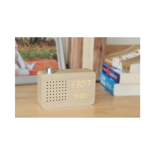 Béžový budík so žltým LED displejom a rádiom Gingko Radio Click Clock-image-4