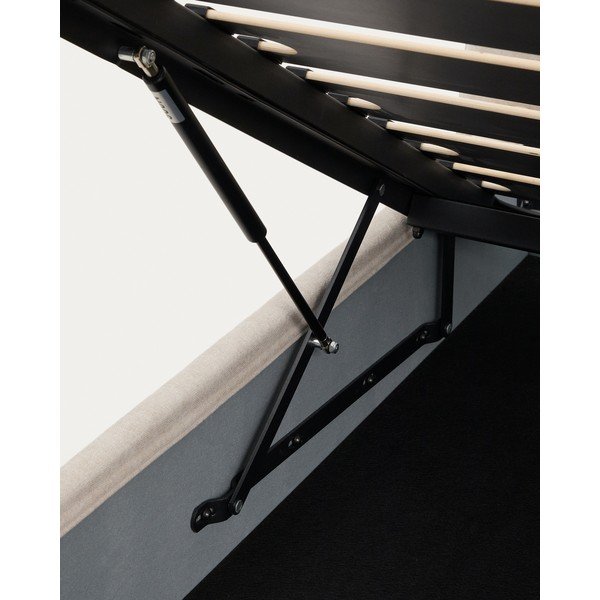 Béžová čalúnená dvojlôžková posteľ zo ženilky s úložným priestorom s roštom 180x200 cm Dafra – Kave Home-image-3