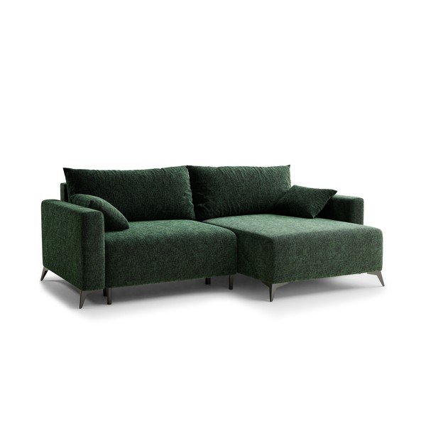 Tmavozelená ženilková rozkladacia/s úložným priestorom rohová pohovka (pravý roh/s leňoškou) Leon – Maison de Rêve