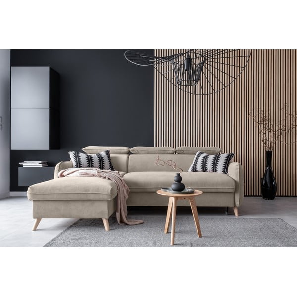 Béžová zamatová rozkladacia rohová pohovka (ľavý roh) Sweet Harmony – Miuform-image-1