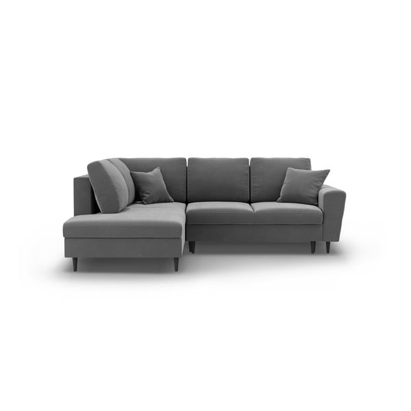 Svetlosivá zamatová rozkladacia/s úložným priestorom rohová pohovka (ľavý roh/do L) Kyoto – Cosmopolitan Design