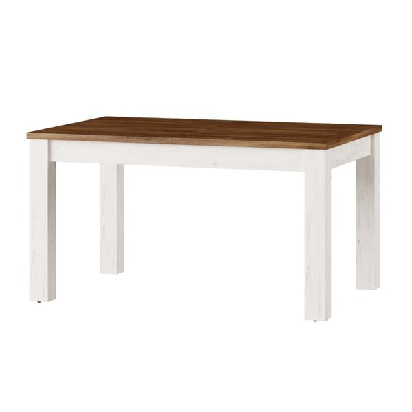 Biely rozkladací jedálenský stôl Szynaka Meble Country, 140/214 × 90 cm