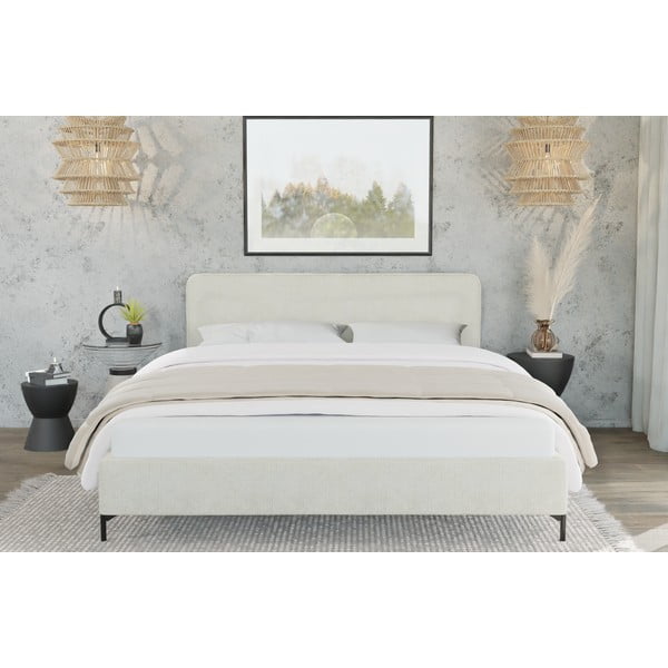 Béžová čalúnená jednolôžková posteľ s roštom 90x200 cm Barker – Ropez-image-1